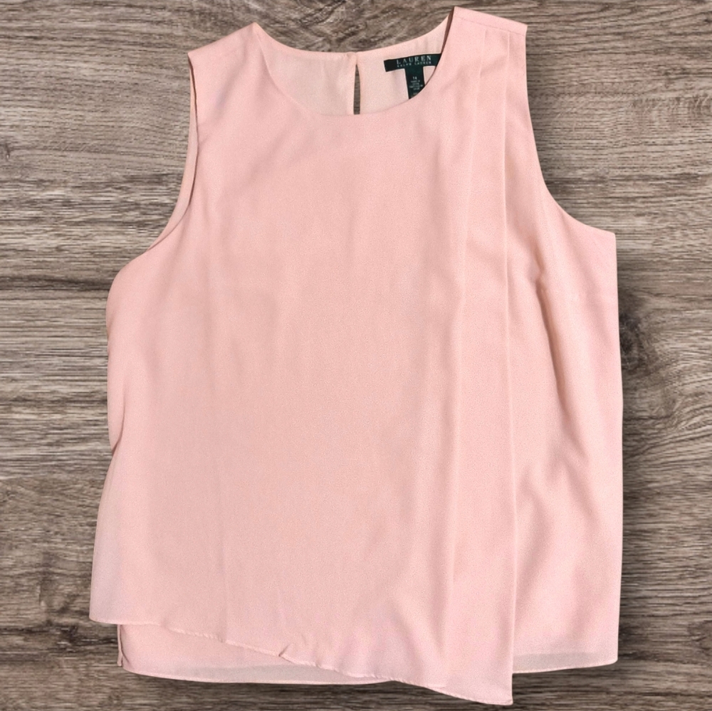 Lauren Ralph Lauren Women's Sleeveless Blouse Size 14 Blush Pink Career Top